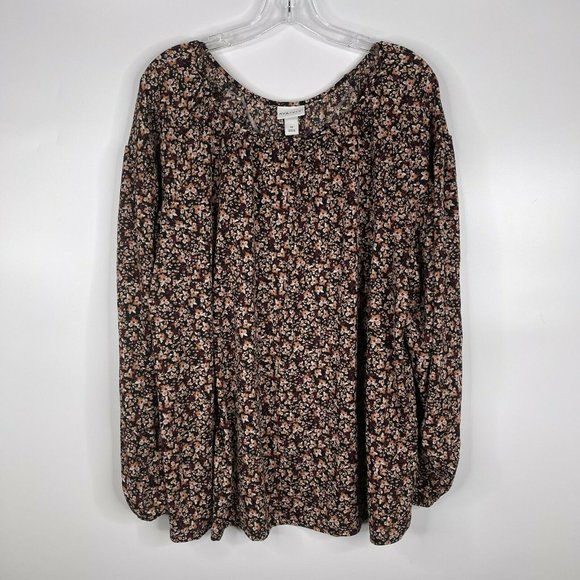 Pink Rose Tops - Ava & Viv Womens Blouse Size 1X 16W/18W Floral Old Rose Ebony Long Sleeve NWT